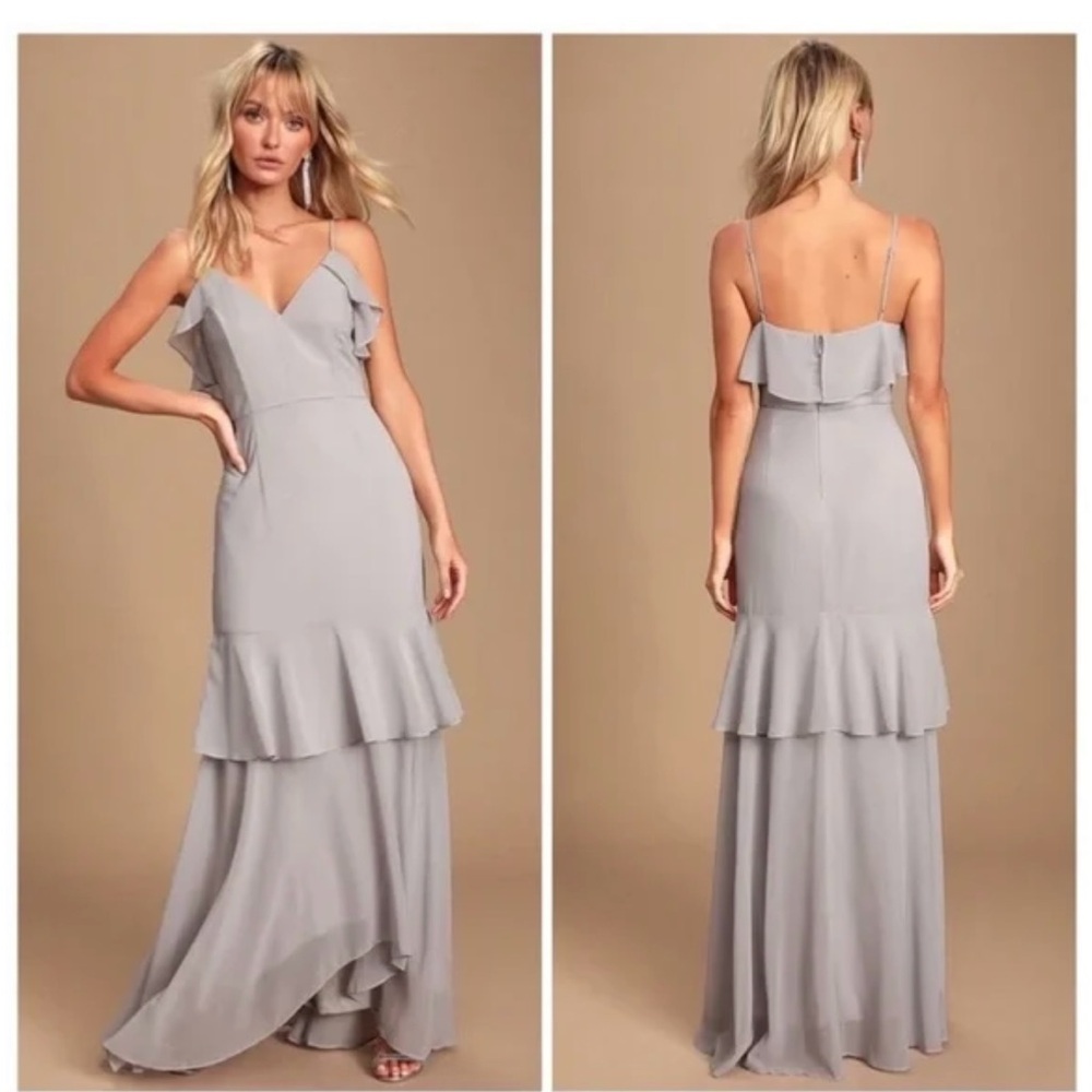 Lulus Elegant Gray Dress Ruffles Size S Formal Homecoming Dance Party Bridal